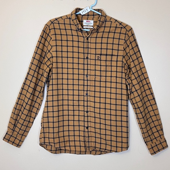 Fjallraven Ovik Flannel Check Plaid Shirt - Men's Size M - Tan - Picture 1 of 12
